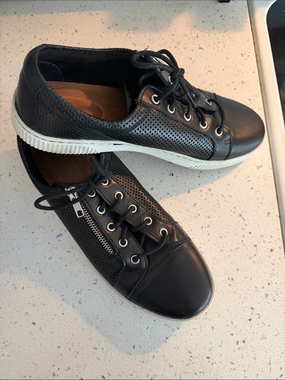 Born Black Leather Perforated Lace-Up Sneakers with White Sole